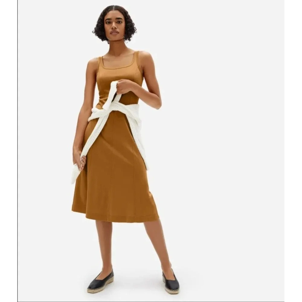Everlane | Dresses | Everlane Luxe Cotton Seamed Tank Dress Fit And Flare  Midi Minimalist Amber Xl | Poshmark